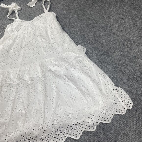 White Eyelet Midi Sundress Womens Dr 10 White Eyelet Dress Cotton Cute Girly Tie - Picture 6 of 9